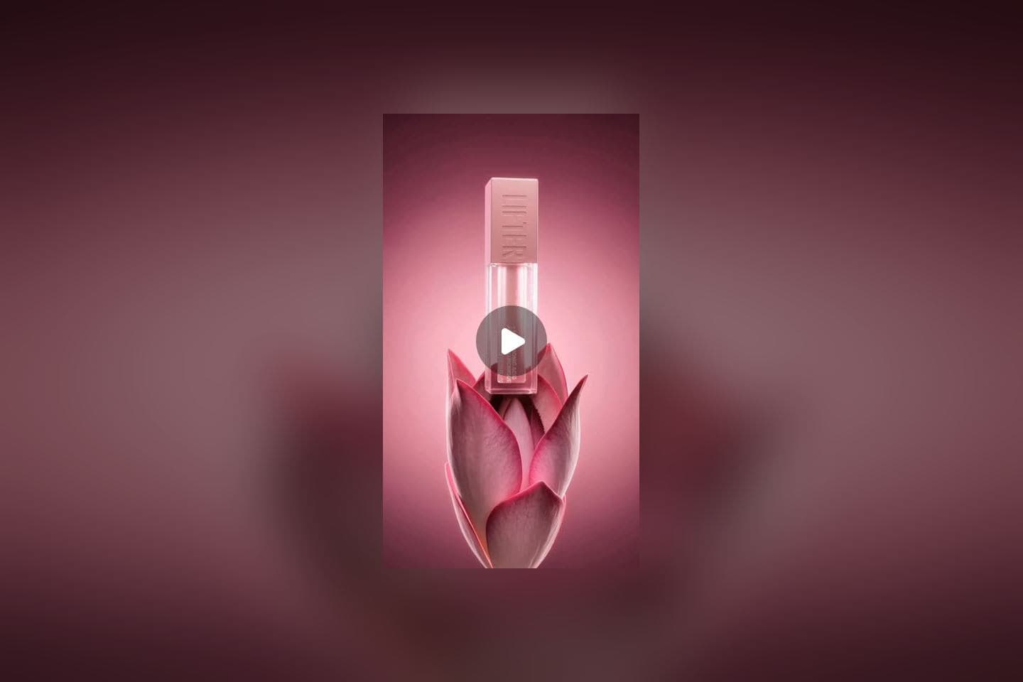 Pink lip product blooming from petals in a soft AI-animated frame
